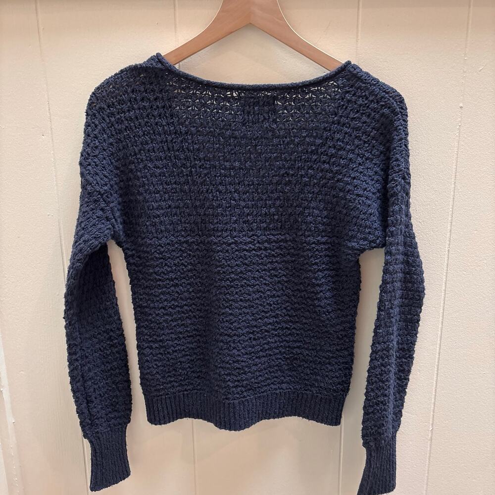 Abercrombie & Fitch Vintage Y2K Crochet Knit Scoop V-Neck Sweater Navy Blue- XS - Picture 5 of 7